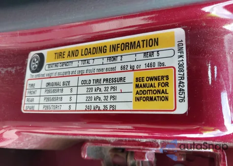 2007 Chevrolet Tahoe Lt z USA, uszkodzony, nr VIN 1GNFK13087R424576